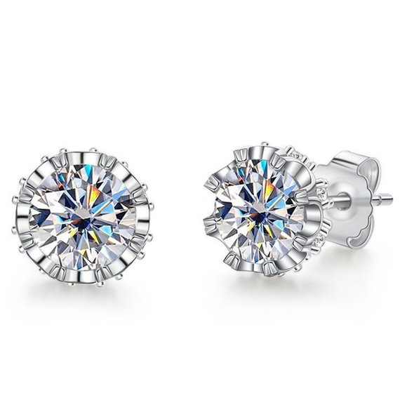 Certified 2ct. t.w. Moissanite Diamond Round Stud Earrings NEW A